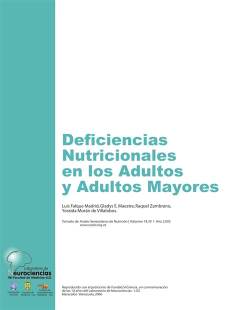 Pdf Deficiencias Nutricionales En Los Adultos Y Adultos Mayores