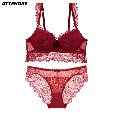 Attendre Womens Push Up Bra Set Winter 4 Colors Adjustment Ultra Thin Sexy Lace Bras Side