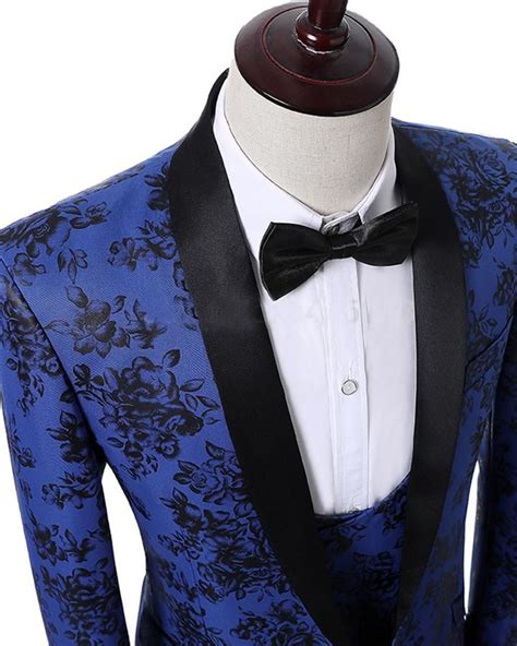 Classic Dark Royal Blue Navy Blue Flower Wedding Suits For Men
