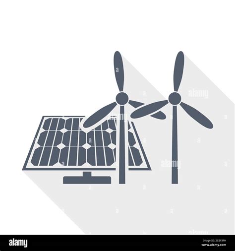 Renewable Energy Solar Panel And Wind Turbines Flat Design Vector Icon