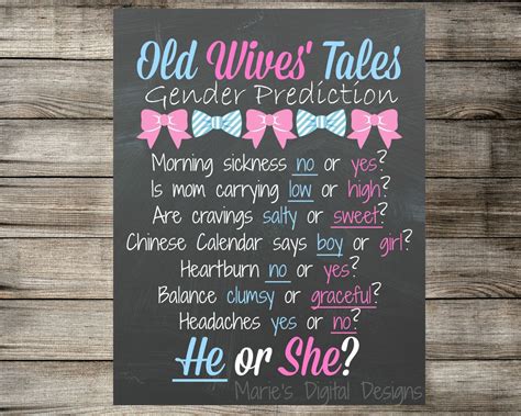 Printable Bows Or Bow Ties Old Wives Tales Gender Prediction Etsy Old Wives Tales Gender