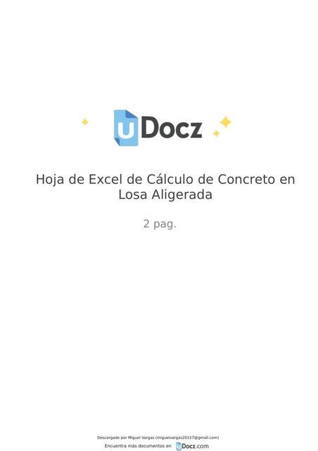 Hoja De Excel De C Lculo De Concreto En Losa Aligerada Udocz Hot Sex