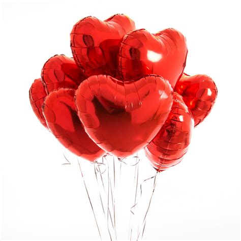 Inflated One Dozen Red Heart Foil Balloons By Bubblegum Balloons