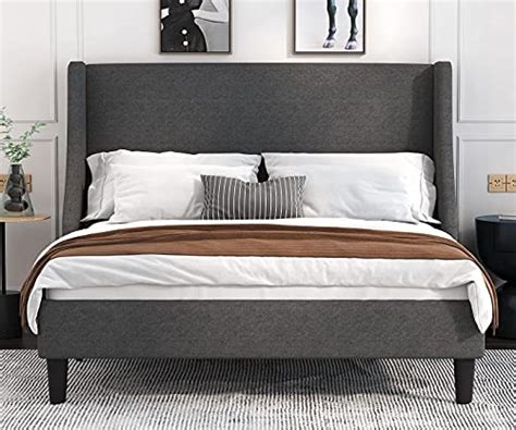 Allewie Full Size Modern Platform Bed Frame With Wingbackupholstered Bed Frame With Headboard