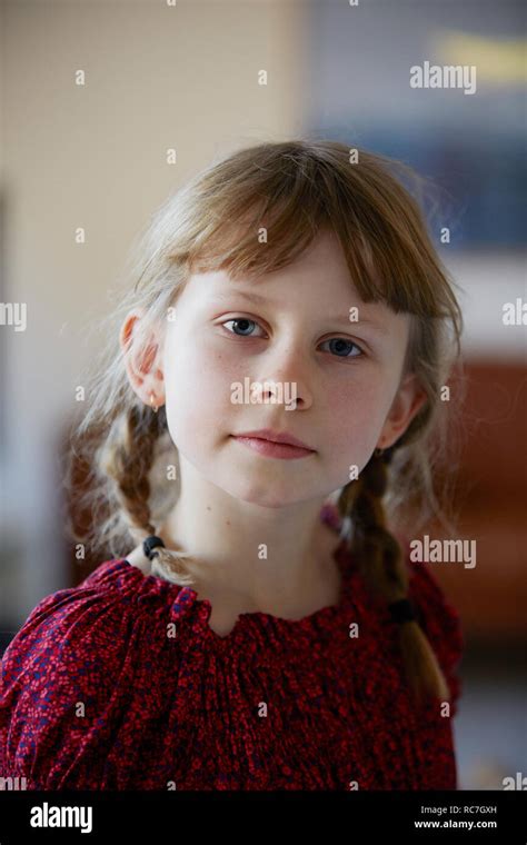 Portrait Of Girl With Pigtails Stock Photo Alamy