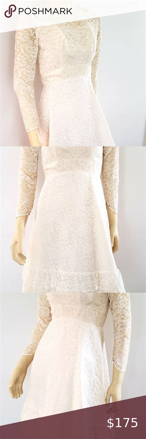 1970s Lace Wedding Dress S Groovy Short Cream Color With Veil Lace