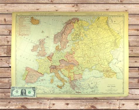 Antique Wartime Europe Map Wall Art Rare Large Original Old Etsy