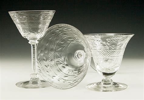 fine antique hand cut crystal stemware set of six retro art glass