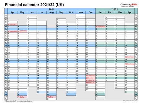 Financial Calendars 202122 Uk In Microsoft Word Format
