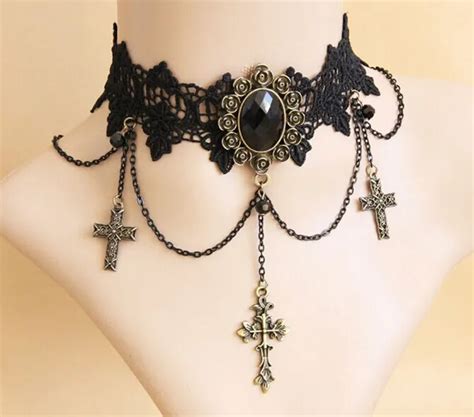 Buy Handmade Black Lace Choker Necklace With Cross Gothic Style Costume Jewelry