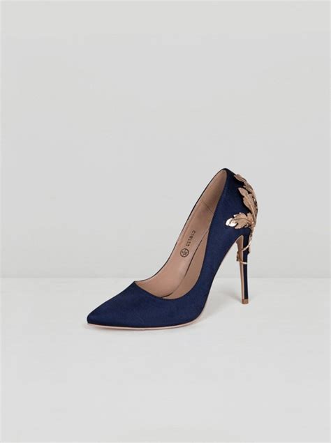 High Embellished Heel Satin Court Shoes In Blue Heels Wedding Shoes
