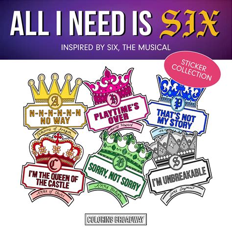 Six The Musical Stickers Queens Set Set Of 6 3 Die Cut Stickers