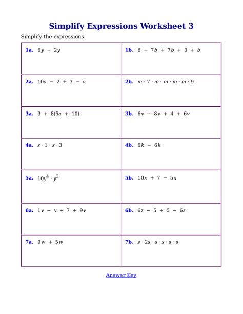 Writing Algebraic Expressions Worksheet With Answers