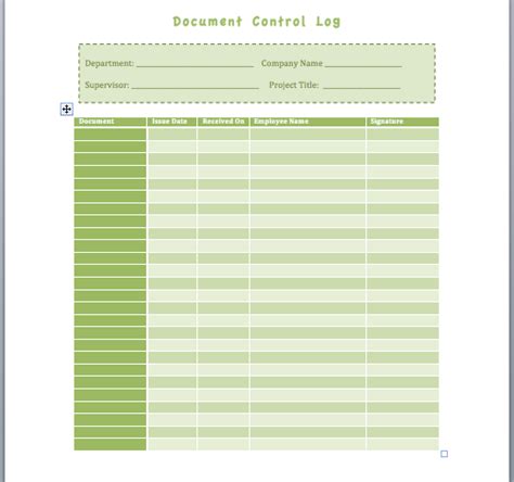 Document Control Log Template Word Templates