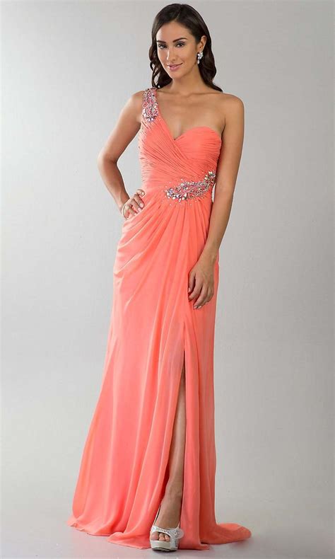 Coral Prom Dresses One Shoulder Prom Dress Long Prom Dresses Coral Bridesmai Coral