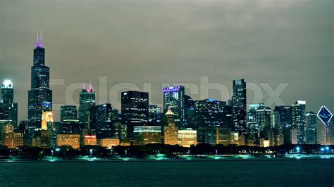 Chicago Skyline Timelapse At Night Chicago Illinois Usa Stock