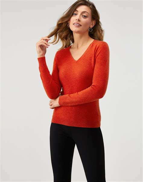 Spiced Orange Cashmere Slim Fit V Neck Sweater Pure Collection
