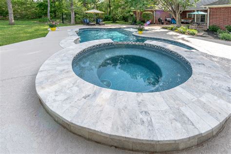 Spa With Travertine Coping Tropical Pool Other By Paradise