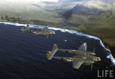 P 38 Fighters In Flight Over The Aleutian Islands 1944 1280x883