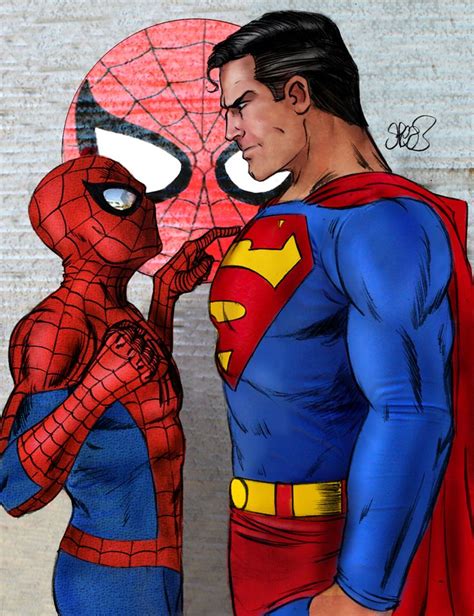A Drawing Of Spider Man Standing Next To A Person In Front Of A Wall