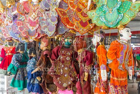 Traditional Handicraft Puppets Sold In Market Myanmar Stock Photo