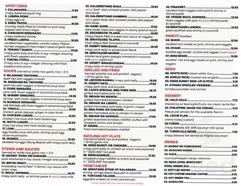 Lahi menu in Elmhurst, New York, USA