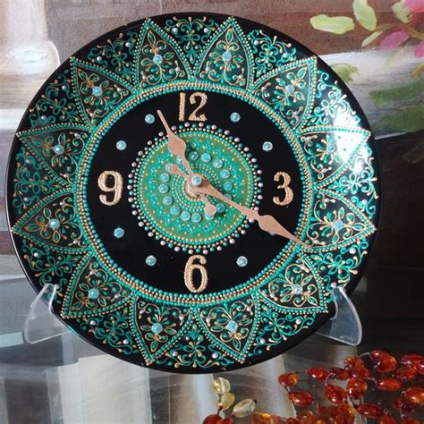Hand Painted Clock Clock Dot Painting Wall Clock Unique Clock Round