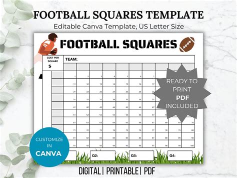 Football Squares Printable Template Football Squares Fundraiser