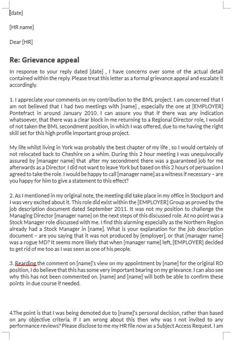 formal grievance appeal letter templates  allbusinesstemplatescom