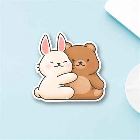 Cute Bunny And Bear Couple Sticker Bunny Sticker Cute Bear Etsy
