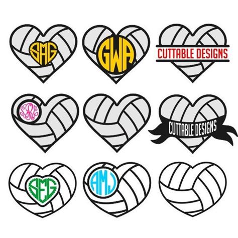 Volleyball Heart Monogram Cuttable Design Png Dxf Svg And Eps Etsy