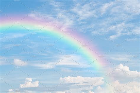 Rainbow In Blue Sky After The Rain Nature Stock Photos Creative Market