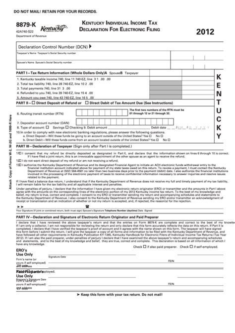 Form 8879 State Form 42a740 S22 Kentucky Individual Income Tax