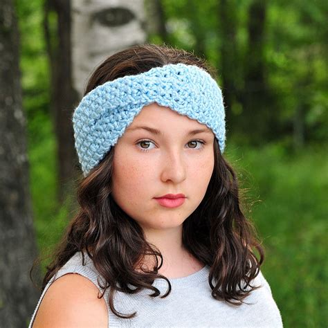 Light Blue Twist Earwarmer Soft Boho Headband Moss Stitch Etsy