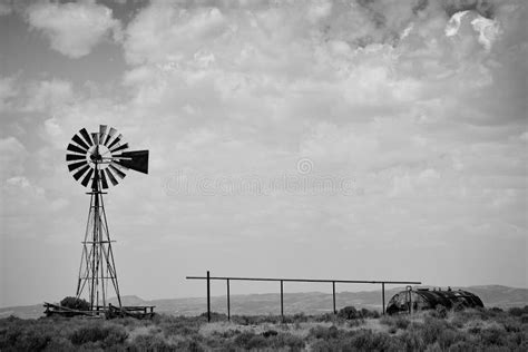 Old Windmill In Black And White Stock Photo Image Of Clouds Greece