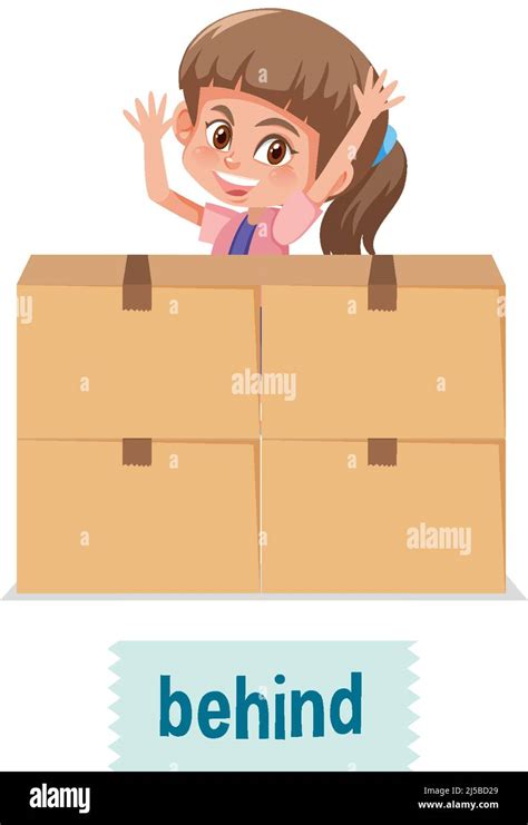 Preposition Of Place With Cartoon Girl And A Box Illustration Stock