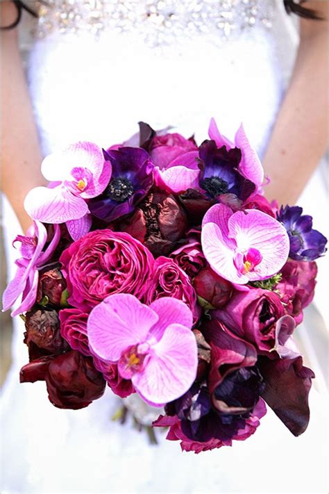 Tall centerpiece, tall magenta centerpiece, magenta wedding flowers, berry hued wedding flowers, hanging amaranthus, garden rose, berry colored beauty at brier creek country club. 12 Stunning Wedding Bouquets - 34th Edition | Purple ...