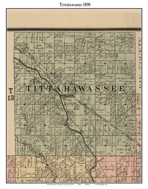 Tittabawassee 1890 Old Town Map With Homeowner Names Michigan Reprint