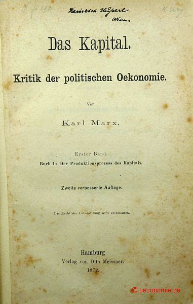 Das Kapital Kritik Der Politischen Oekonomie Erster Band Buch I Der