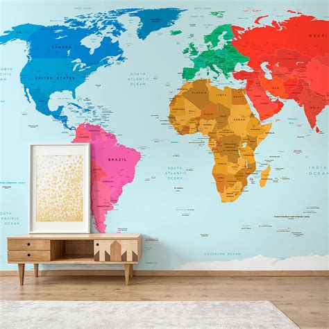 Map Of The World Wall Mural Products World Map Wallpaper Map Images