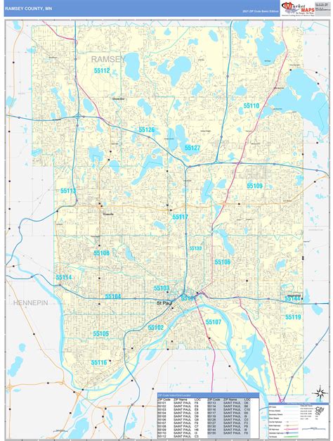 Ramsey County Mn Zip Code Wall Map Basic Style By Marketmaps Mapsales