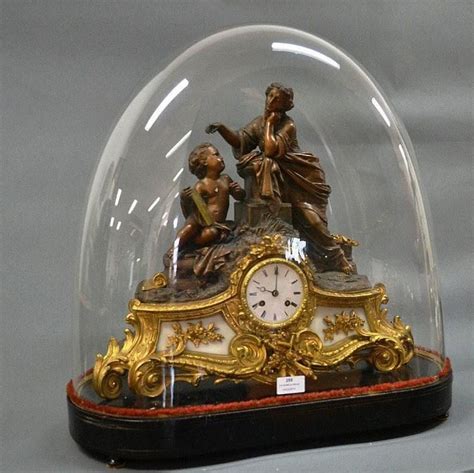 French Figural Clock With Glass Dome And Pendulum Clocks Figural