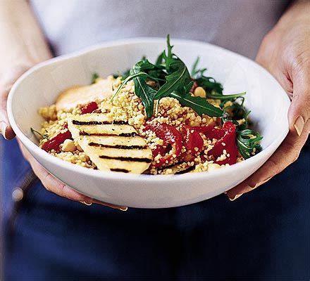 A delicious side dish of spicy couscous salad packed with pine nuts, red onion, currants and harissa. Couscous salad | Recipe | Bbc good food recipes, Couscous ...