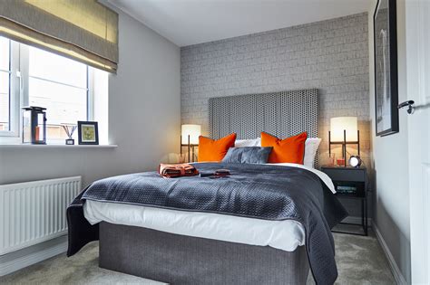 Black and grey brick wall texture background. Modern minimalist double bedroom with grey brick wallpaper ...