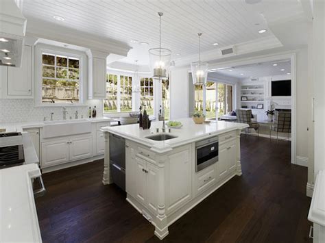 Dark kitchen cabinets with dark hardwood floors. White Kitchen Countertops Dark Hardwood Floors