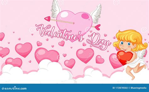 Valentine Theme With Cupid And Pink Heart Stock Vector Illustration