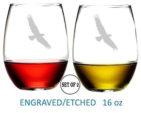Eagle Flying Stemless Wine Glasses Etched Engraved Perfect Fun Handmade Ts For