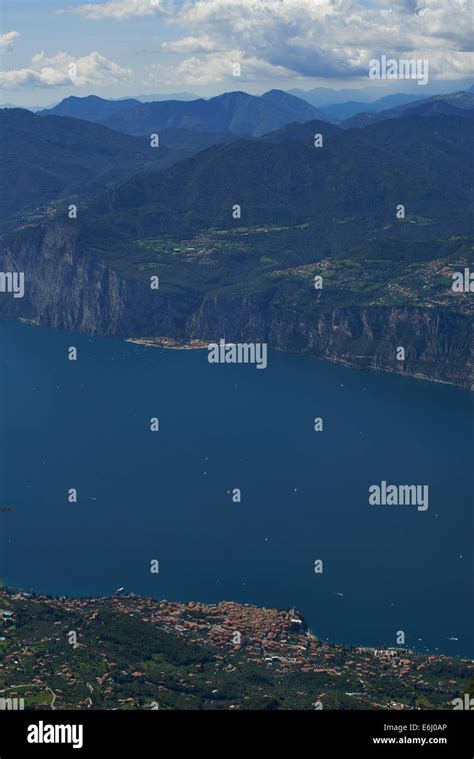 Scenery View Over Lago Di Garda From Monte Baldo Above Town Malcesine