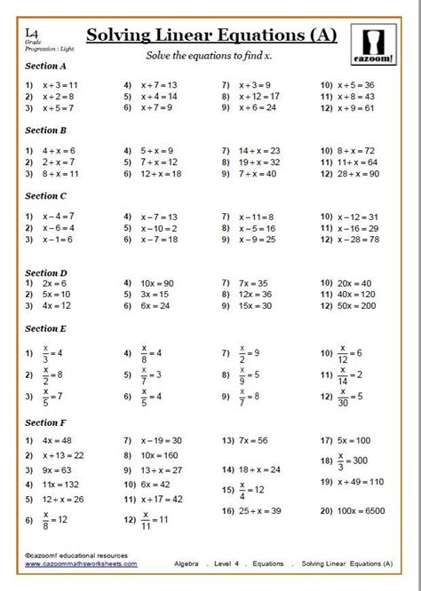 Discover a hidden picture on each page by coloring by numbers, shapes, counting, or other math concepts. Solving Equations Worksheets | Cazoom Maths Worksheets | Denklem çözme, Ortaokul matematiği, Cebir