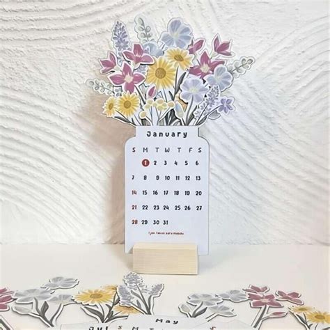 2 Teiliger Tischkalender 2024 2024 Tischkalender Mit Blumenmotiv